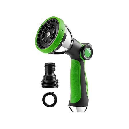 Puutarhaletkun suutinruisku, jossa on 10 suihkumallia, peukalonsäädin, päälle/pois-venttiili kasteluun