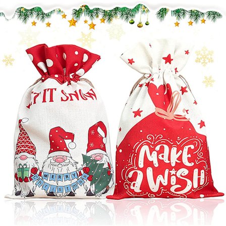 Förpackning med 2 julpåsar med dragsko Tygpresentpåse Festdekoration