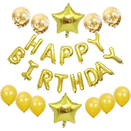 Grattis på födelsedagen Banner Ballonger Set Barnkalas Dekorationer Kit (guld)