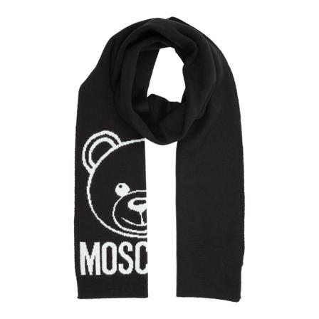 Moschino, Wool scarf Teddy Bear Czarny, Kobieta, Rozmiar: ONE Size