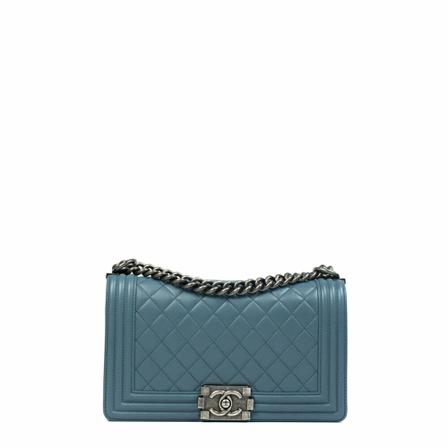Chanel Vintage Pre-owned Boy Medium Tas , Blauw , Dames , Maat: ONE Size Vintage Tassen