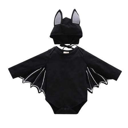 Babypojke Halloween Jul Jumpsuit Långärmad Bat Romper Black 80