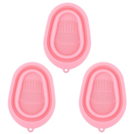 3 KPL Kannettava Taitettava Silikoninen Meikkisiveltimien Puhdistusmatto ja Kulho Pinkki