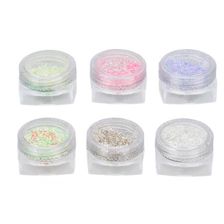 6 lådor Nail Art Glitter Pulver Blandad Färg Superfin Manikyr Dekoration Dammsand för Nagelsalong