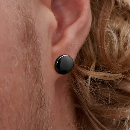 10mm Black Steel Button Stud Earring for Men - Stud earrings