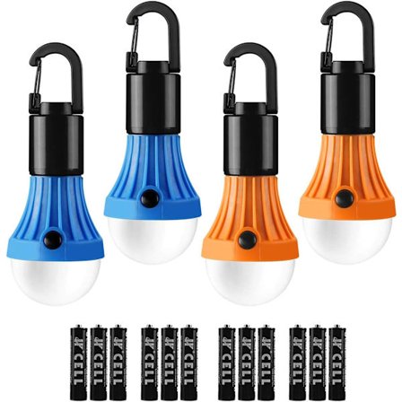 Campinglampor, batteridrivna tältlampor, varmvitt och dagsljuslägen, campingtillbehör, hängande campinglykta, 4-pack [BR]