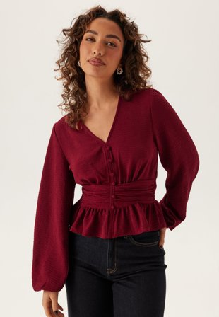 BUBBLEROOM V-neck Button Blouse Dark red XL