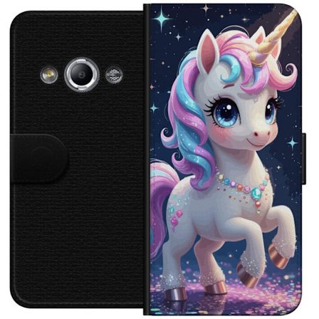 Yhteensopiva Lompakkokotelo Samsung Galaxy Xcover 3 Söpö yksisarvinen, jossa on suuret silmät, pastellivärinen harja ja säihkyvät korut satumais