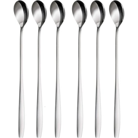 6-osainen Latte-lusikkasetti, 19 cm ruostumattomasta teräksestä valmistettu pitkävartinen sekoituslusikka