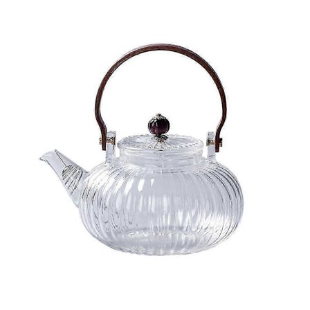 Lasinen teekannu puukahvalla, suodattimen ja korkeaboorisilikaatin läpinäkyvällä kurpitsan muotoisella kannulla teeceremoniaan