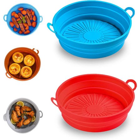 IC 2-pakkia Air Fryer -silikonpannu, uudelleenkäytettävä, 7,5 tuumaa