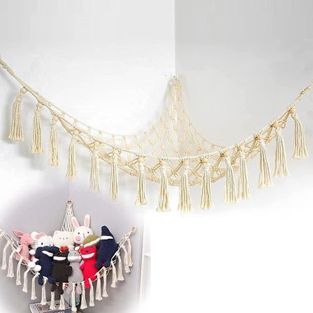 Flexibel Hängmatta Förvaring Gosedjur Stor Netto Förvaring Hängmatta För Förvaring Gosedjur Barn Baby Sovrum - Vit