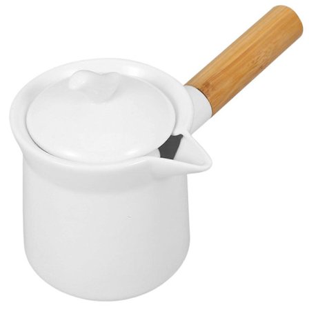 Mini Keramisk Mjölkkanna Mini Keramisk Mjölkgryta Keramisk Kastrull Trähandtag Smörvärmare