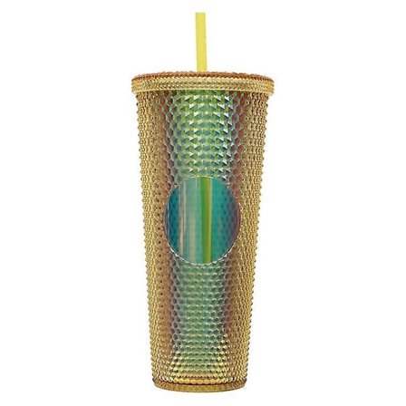 710 ml Bærbar Studded Tumbler med Låg og Sugerør, Iced Coffee Kopper, Dobbeltvægget Glat Kop JDC