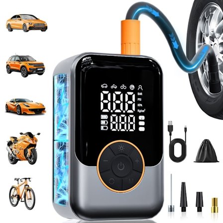 Bærbar trådløs luftpumpe med digital trykmåler, indbygget LED-lys og automatisk trykvedligeholdelsesdesign