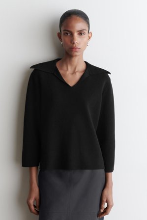 COS Women's Double Knit Open Collar Jumper in Black