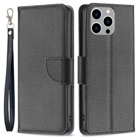 SKALO iPhone 15 Pro Max Litchi Plånboksfodral - Svart