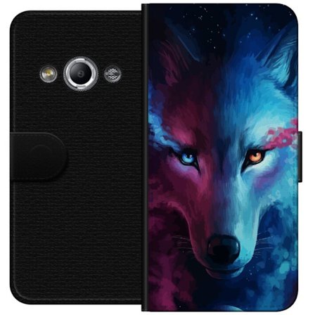 Kompatibelt Lommeboketui til Samsung Galaxy Xcover 3 Nærbilde av ulv i blått og lilla fargeskala med asymmetriske øyne, kunstnerisk illustrasjon me