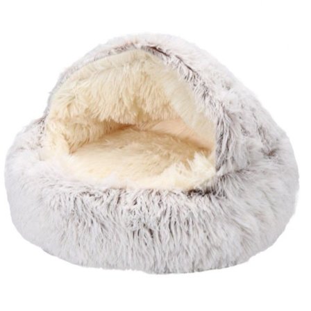 Hule katte kurv 50cm - beroligende og angstlindrende - for små hunder/katter - donut - grå