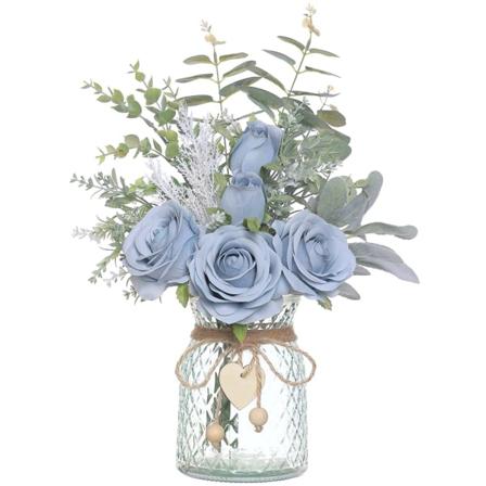 Faux blommor med vas - realistiskt utseende och långvarig Blue