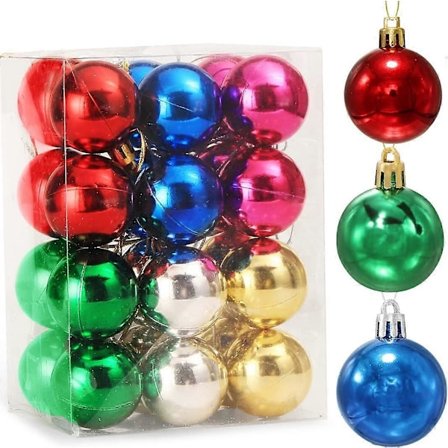 Multifarget Sett med 24 stk Fargerike Julekuler, Juletrepynt, Plastdekorasjonskuler 4 CM, Matt eller Blank Overflate, med Tre D