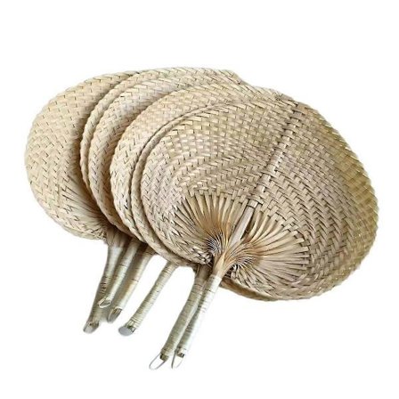 6 stk. Håndlaget ferskenformet bambusvevd hvit vifte, sommeravkjølende palmeblad-vifte