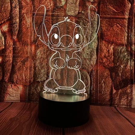 Anime Djur Stitch - Lilo och Stitch 3D LED Optisk Illusion Akryl Nattlampa med Fjärrkontroll 7 Färger Byt Dimbar USB-driven