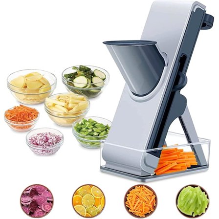 Sikker grøntsagsskærer med justerbar grøntsagshakker, multifunktionel mad- og grøntsagsskærer, kompatibel med køkken (lysegrå), som set på tv