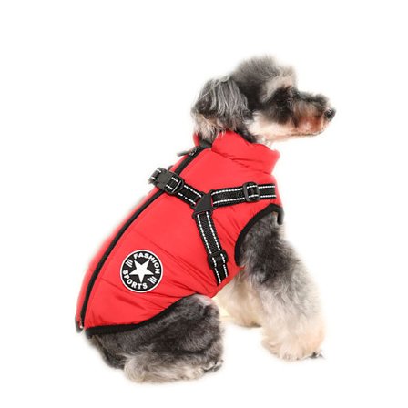 Vinterjakke til hund med sele, vandtæt hundejakke med lynlås og fleece rød Rød Red_sai