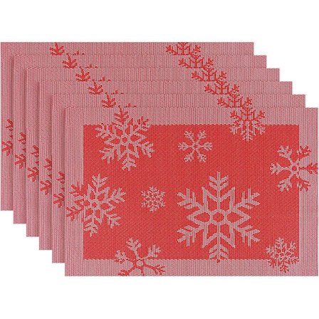 Julbordsunderlag Sæt med 6, Vaskbare Julbordsunderlag til Køkken Spisebord, Vævet Vinyl Julbordsunderlag til Indendørs/Udendørs Brug