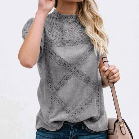 Enfärgad T-shirt För Kvinnor Med Spetsar Patchwork Tee Shirt