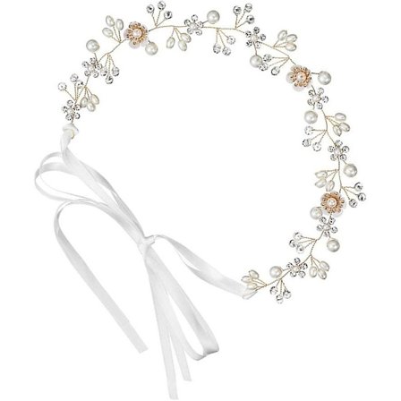 Hårbånd med perler og strass, prinsessebryllup, båndhodeplagg, krystallhodeplagg, perlehårpynt