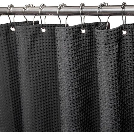 Våfflad duschdraperi, med duschdraperiringar tyg badkarsdraperi set Svart