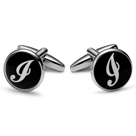 Runde Manschettenknöpfe mit silberfarbener und schwarzer Initiale I für Männer