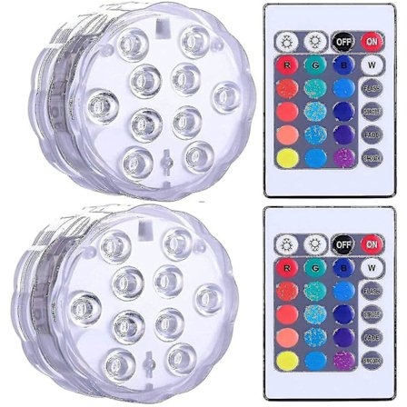 Senkbar LED-lampe, Vanntett Spa LED-lampe, Undervanns LED-lys med 2 fjernkontroller for vasebaser, akvarier, fester, Halloween