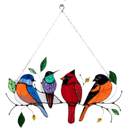Fugleserie under hengende kunstskulpturer veggdekor, vindusdekor