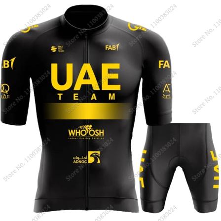 Musta UAE Team 2023 Kultainen Set Lyhythihainen Miesten Vaatteet Maantiepyörä Paidat Puku Pyörä Bib Shortsit MTB Maillot 3 3XL