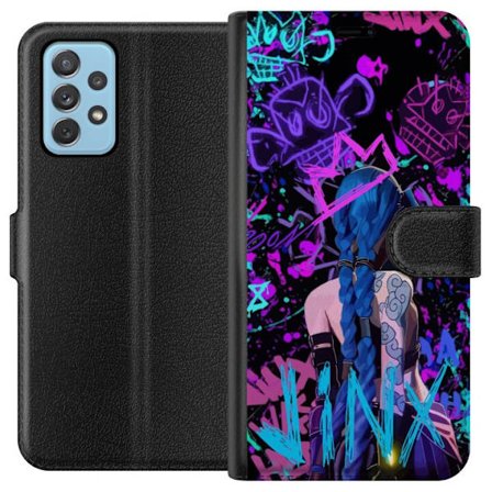 Kompatibelt Lommeboketui til Samsung Samsung Galaxy A52 5G Fargerik graffitiillustrasjon med en karakter med blått hår i en bygatekunststil