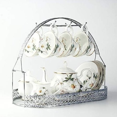 Kaffekopholder, krusholder, tallerkenorganisator, kopholder i smedejern, hylde Sølv—yux