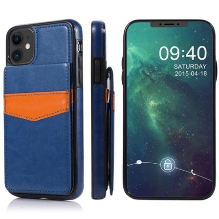 iPhone 12 Mini - Genomtänkt LEMAN Skal med Korthållare Mörkblå