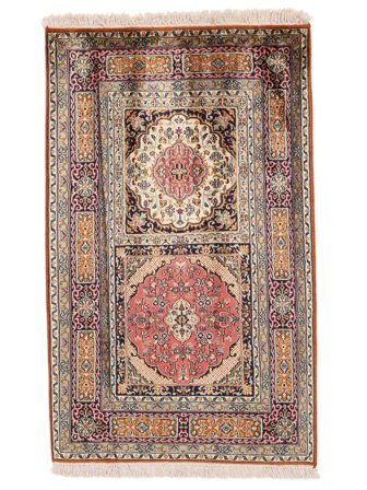 Tapis Cachemire Pure Soie 79X127 Marron/Beige (Soie, Inde)
