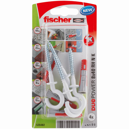 Fischer Universalpl Duopower 8X40Rh N Bk A4 stk med Hvit Krok