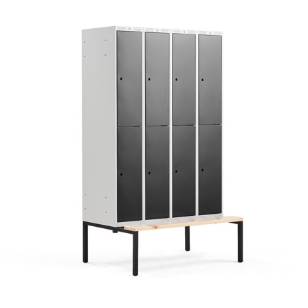Kleiderspind CLASSIC mit Sitzbank, 4 Module/2 Türen, 2120 x 1200 x 550 mm, schwarz