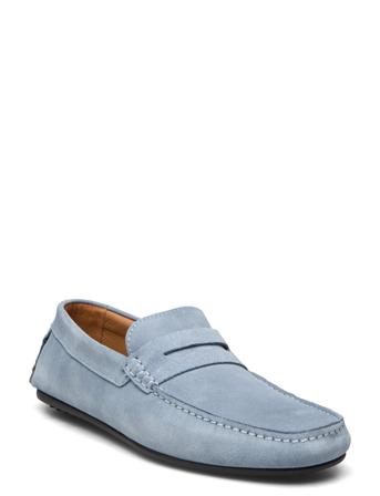 Slhsergio Suede Penny Driving Shoe Mokasiner Lave Sko Blå Selected Homme*Betinget Tilbud