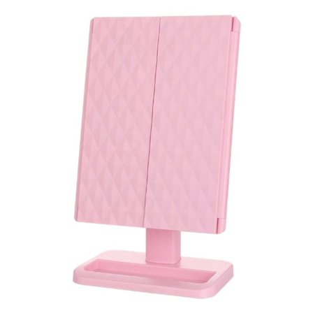 Ljusad smink spegel minimalistisk förstoring touch kontroll trefaldig LED fåfänga spegel rosa