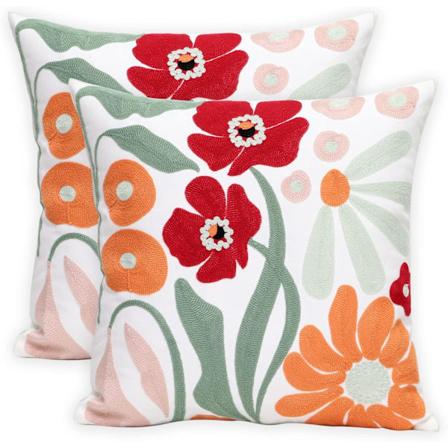 Pakke med 2 Brodererede Dekorative Pudebetræk 18x18 Tommer Landlig Blomster Pudebetræk til Stue Sofa Seng (Rom