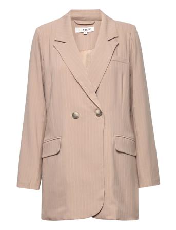 Annali Camel Stripe Blazer Pink A-View