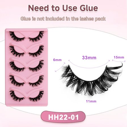 3D Faux Mink øjenvipper, naturlige Cat Eye lette Stripvipper pakke med 5