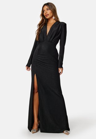Bubbleroom Occasion - Sparkling Ruched Slit Gown - XS