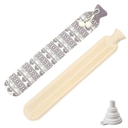 Lång varmvattenflaska med lock, 2L varmvattenflaska med mjukt lock, varmvattenflaska med 73 cm hals, knytband, varmvattenflaska med hopfällbar tratt